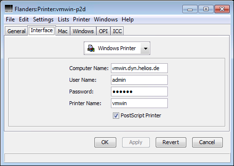 <code>Windows Printer</code> connection