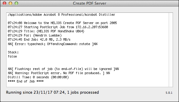 “Create PDF Server” window