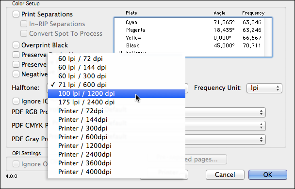 Setting up halftoning