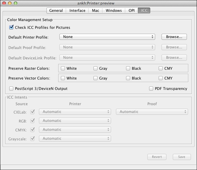 Defining <code>ICC</code> settings for a specific printer queue