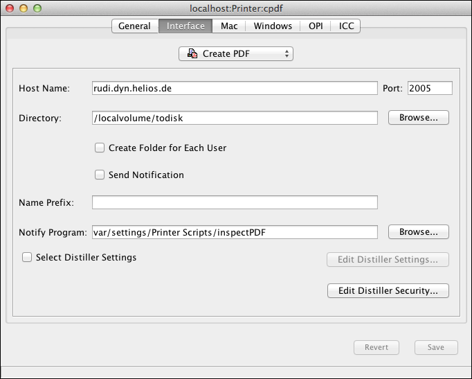 <code>Create PDF</code> printer connection