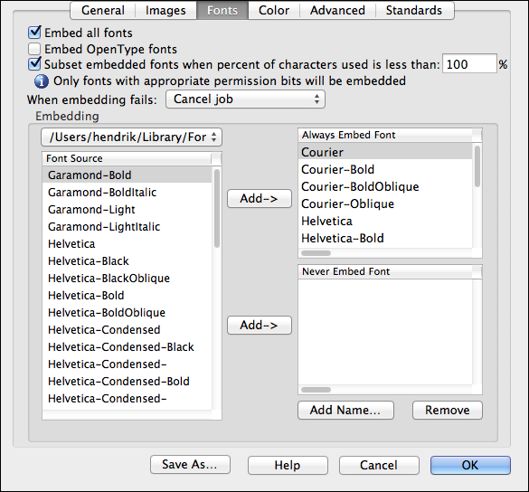 Setting up <code>Fonts</code> settings