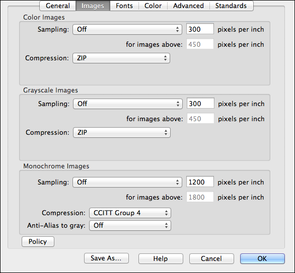 Setting up <code>Images</code> settings