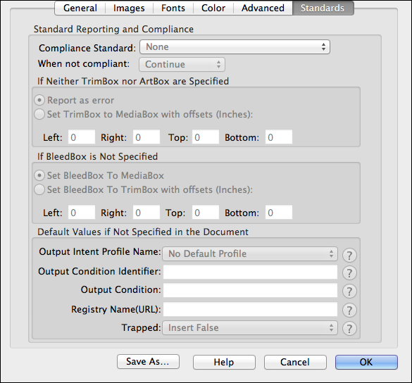 Setting up <code>Standards</code> settings