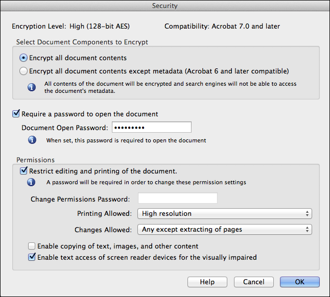 Acrobat Distiller “Security” dialog