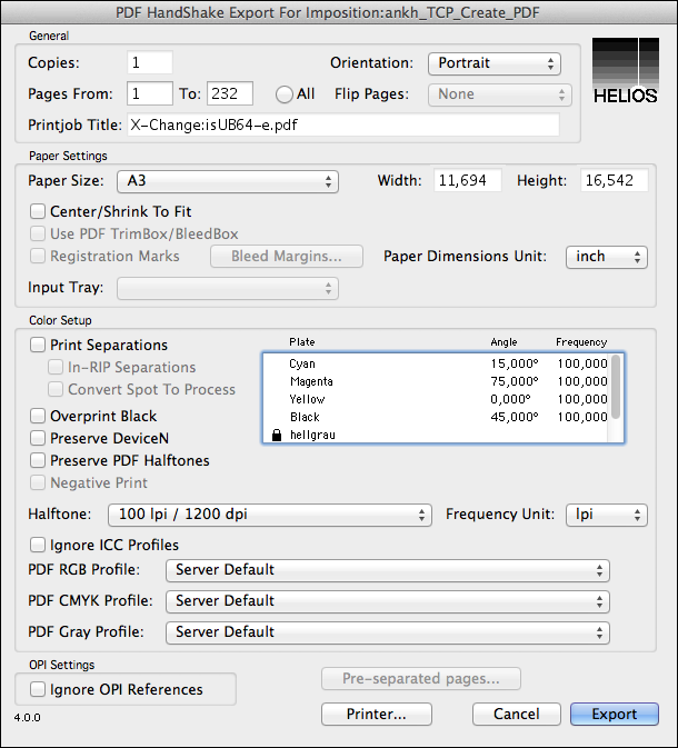 The “Export for Imposition” dialog (composite file)