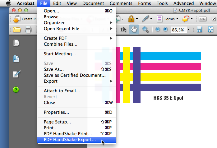 Opening the “Export for Imposition” dialog