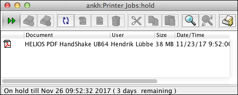 “Create PDF” print job on the “hold” queue