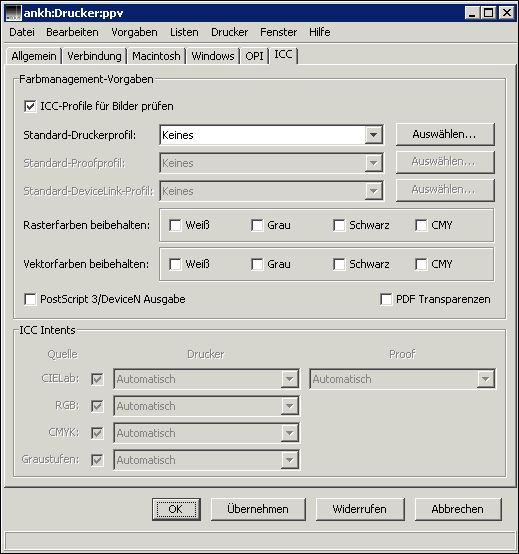 Festlegen von <code>ICC</code>-Einstellungen für eine bestimmte Druckerwarteschlange