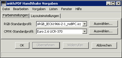 Öffnen des Dialogs „PDF HandShake Vorgaben“