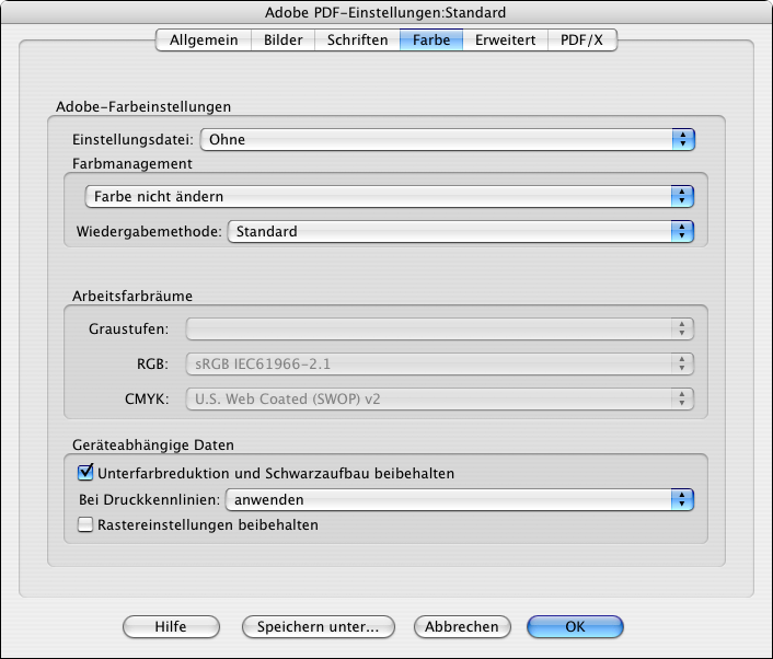 Einstellungen <code>Farbe</code>