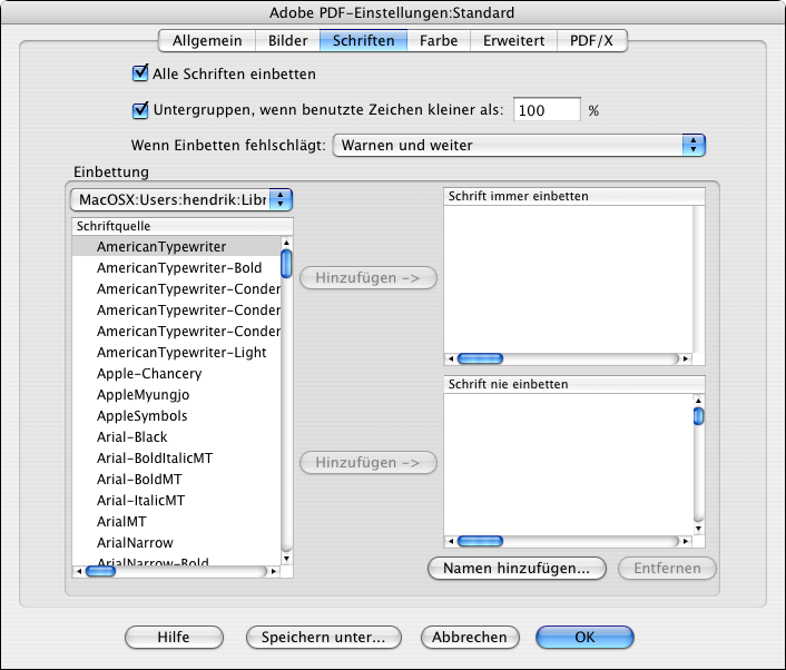 Einstellungen <code>Schriften</code>