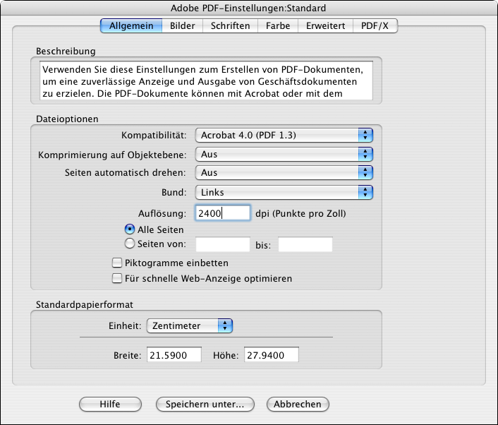 Einstellungen <code>Allgemein</code>