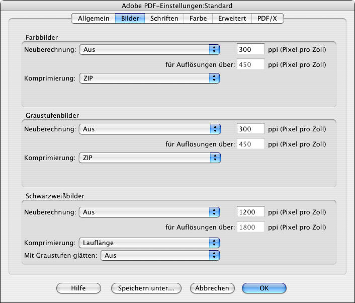 Einstellungen <code>Bilder</code>