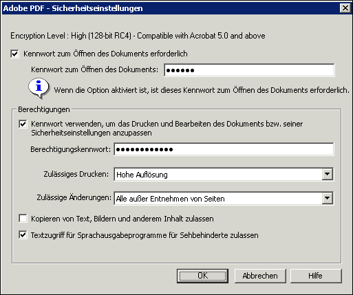 Acrobat Distiller Dialog „Security“