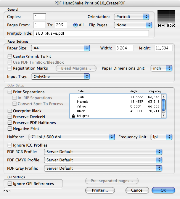 Dialogfenster „PDF HandShake Print“