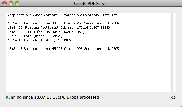 “Create PDF Server” window