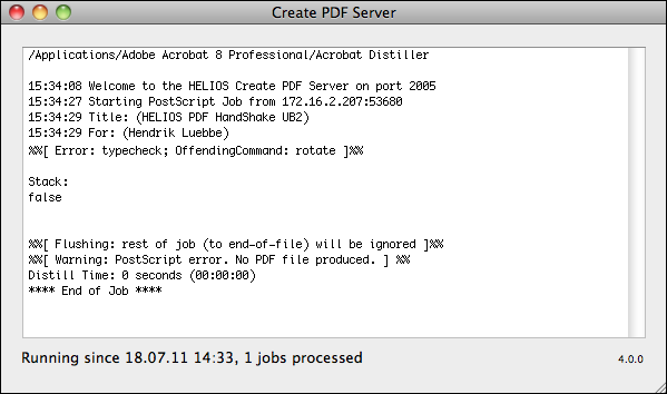 “Create PDF Server” window