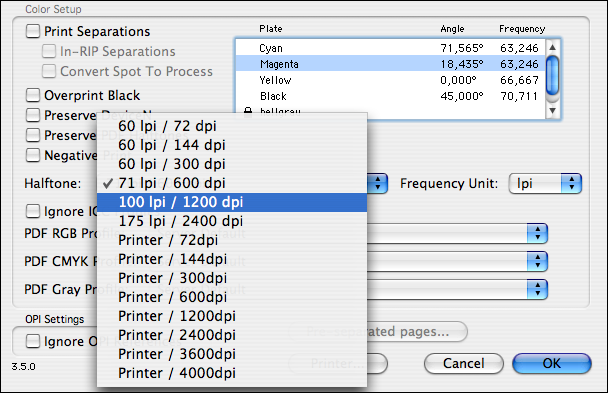 Setting up halftoning