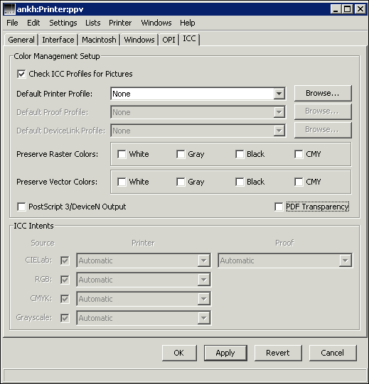 Defining <code>ICC</code> settings for a specific printer queue