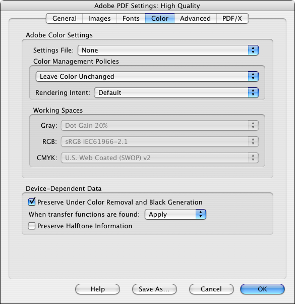 Setting up <code>Color</code> settings