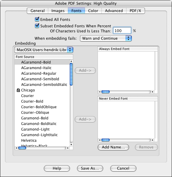 Setting up <code>Fonts</code> settings