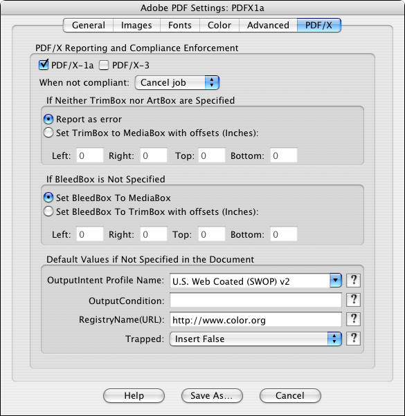 Setting up <code>PDF/X</code> settings