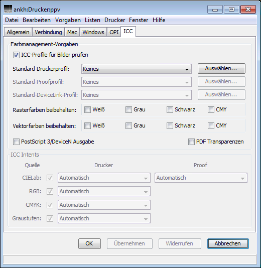 Festlegen von <code>ICC</code>-Einstellungen für eine bestimmte Druckerwarteschlange