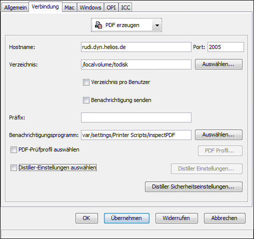 Verbindungstyp <code>PDF erzeugen</code>