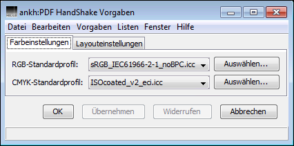 Öffnen des Dialogs „PDF HandShake Vorgaben“