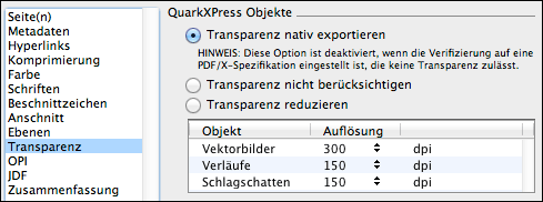 QuarkXPress: PDF-Exportoptionen