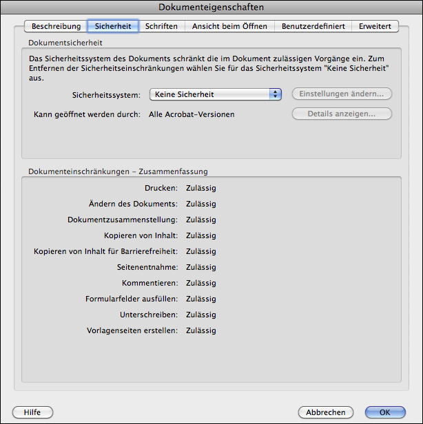 Sicherheitsoptionen in Acrobat