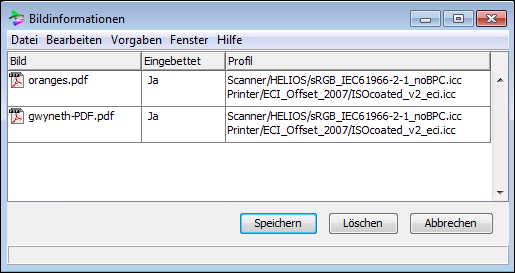 Einträge im „Bildinformationsfenster“