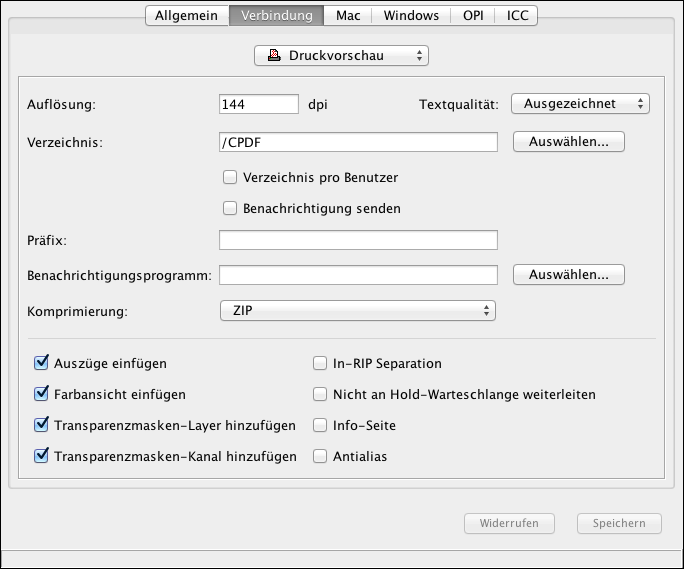 Einstellungen der Warteschlange <code>Druckvorschau</code>