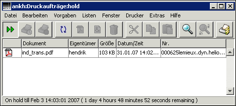 PDF-Druckauftrag in der „Hold“-Warteschlange