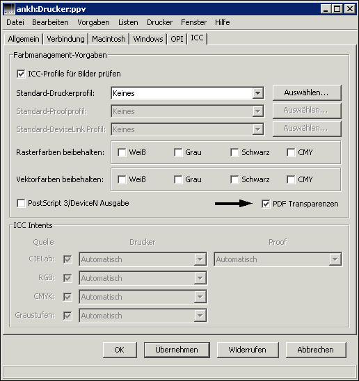 ICC-Einstellungen der Warteschlange <code>Druckvorschau</code>