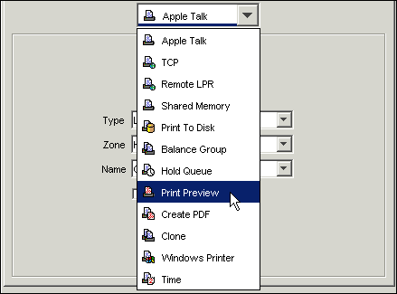 The
<code>Print Preview</code>
printer connection