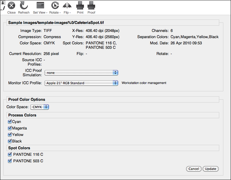 WebShare “Proof Color Options” section