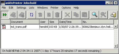 PDF print job in hold queue