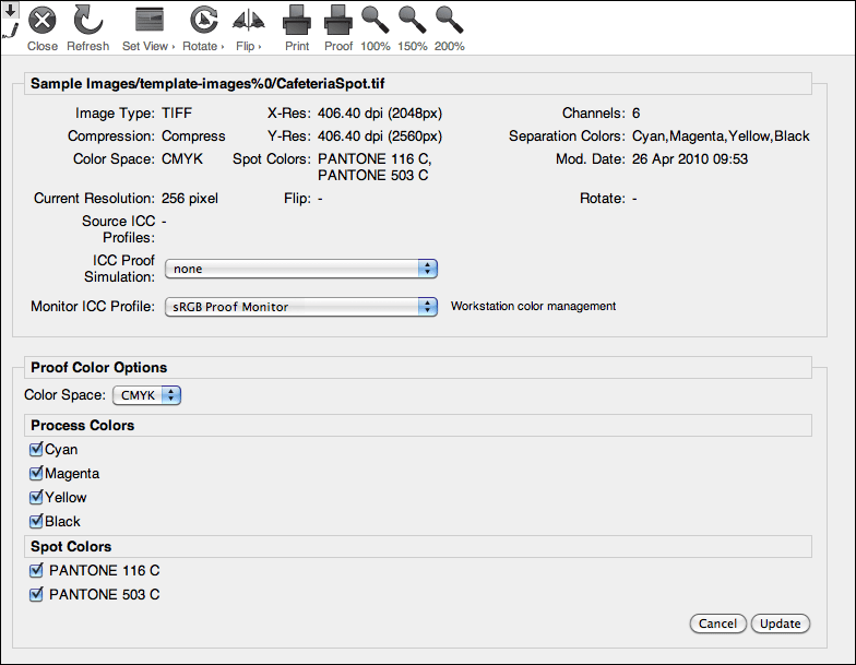 WebShare “Proof Color Options” section