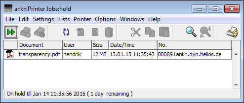 PDF print job in hold queue