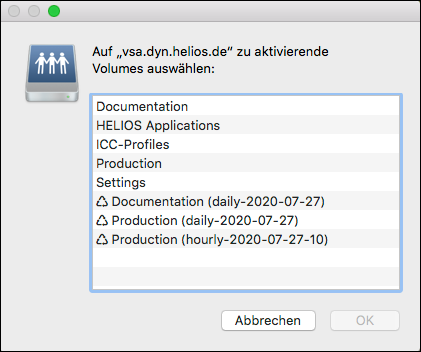 Volume
„Documentation“ mit täglichem Snapshot, Volume „Production“ mit stündlichem und täglichem Snapshot