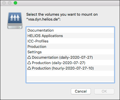 Volume
“Documentation” with daily snapshot, volume “Production” with hourly and daily snapshot