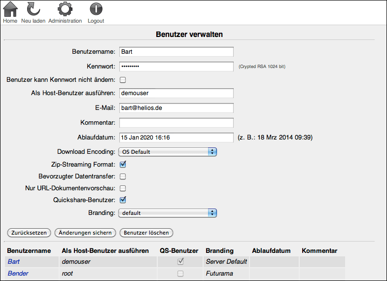 WebShare „Benutzer verwalten“