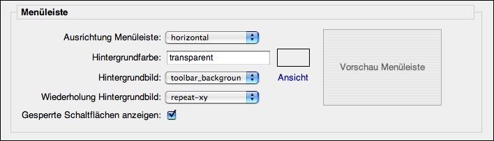 Abschnitt „Menüleiste“