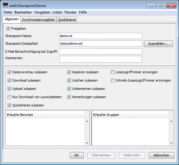 WebShare Sharepoint: Registerkarte <code>Allgemein</code>