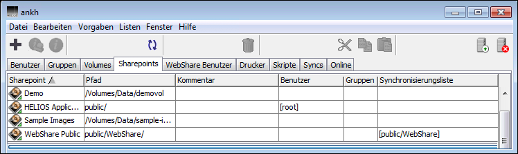 HELIOS Admin – Registerkarte <code>Sharepoints</code>