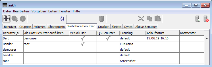 HELIOS Admin – Registerkarte <code>WebShare Benutzer</code>