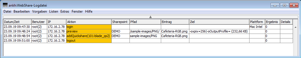 Beispiel einer WebShare-Logdatei