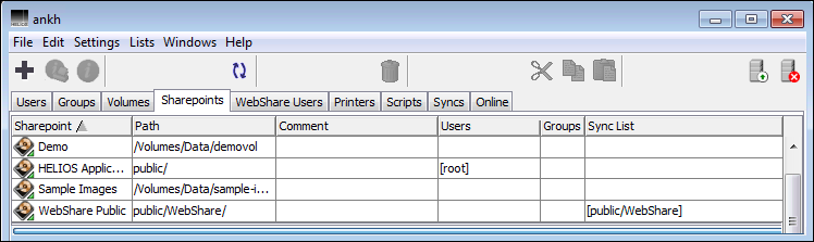 HELIOS Admin – <code>Sharepoints</code> tab